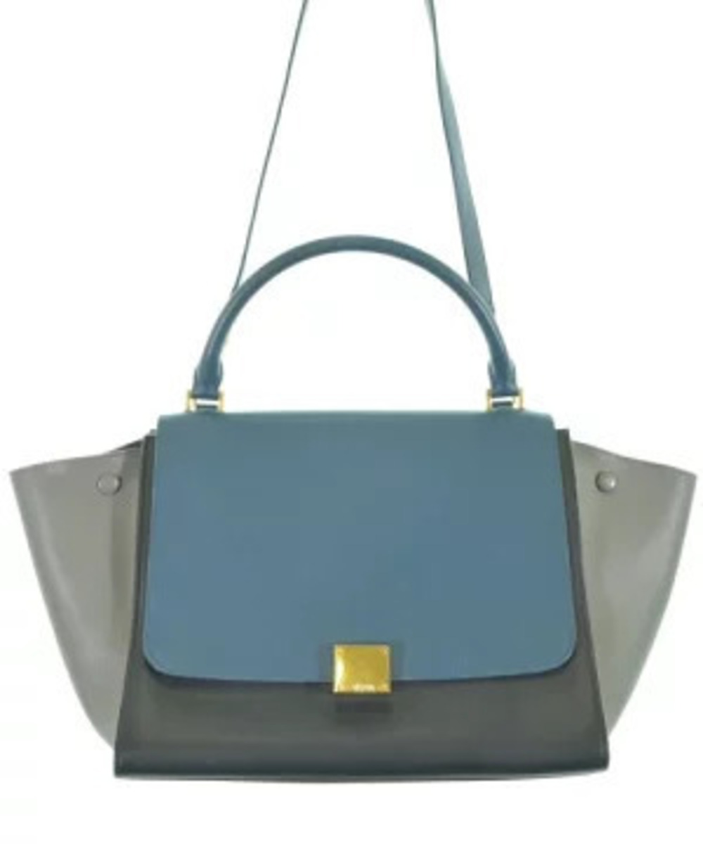 Celine Tricolor Leather Trapeze Satchel blue flap